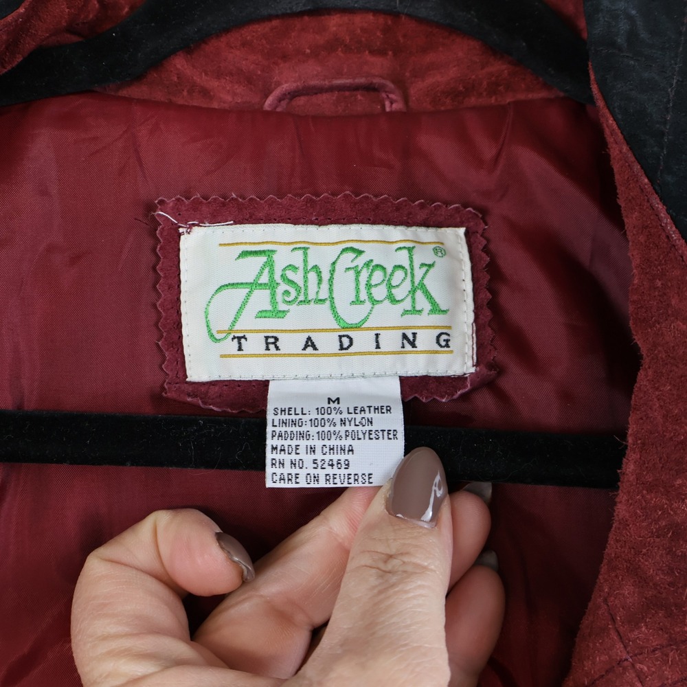 Ash Creek Trading Mens M Bomber Jacket Burgundy Red Suede Leather Vintage Zip - Picture 4 of 6